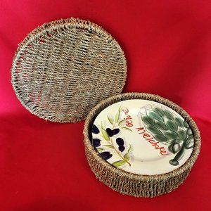 Gibson Healthy Pickings Dessert Plate Set of 4 with Wicker Basket